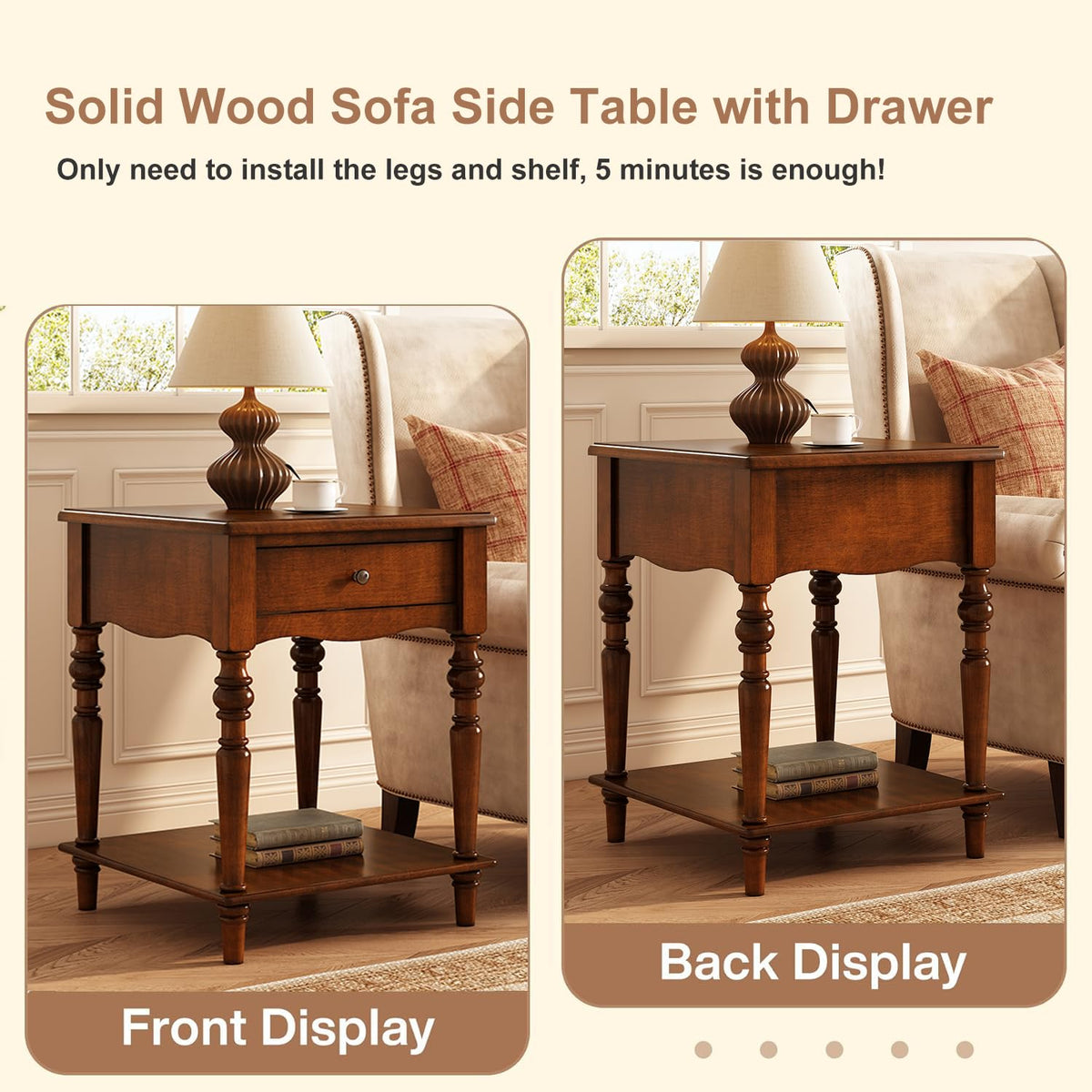 Solid Wood End Table with Drawer Q328378