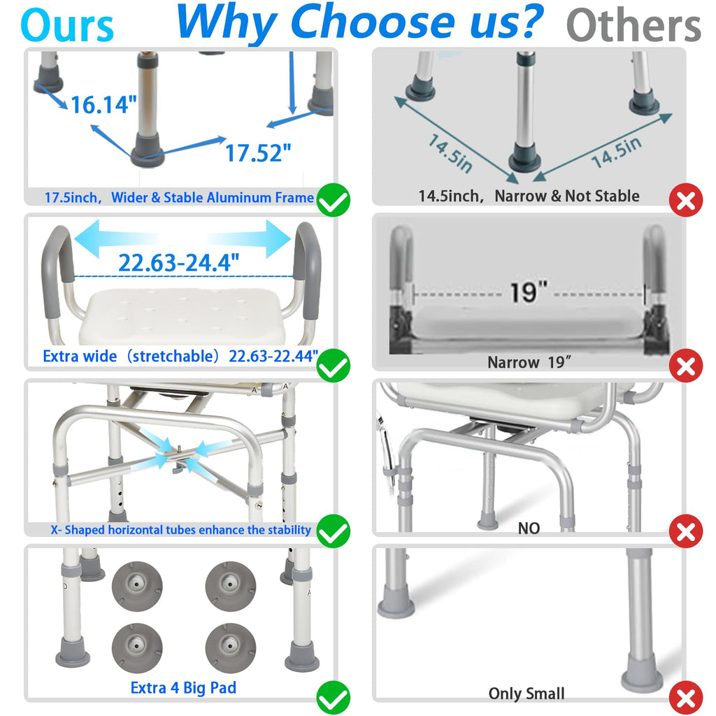 2-Level Width Adjustable 360° Heavy Duty Swivel Shower Chair with Arms and Back G693028