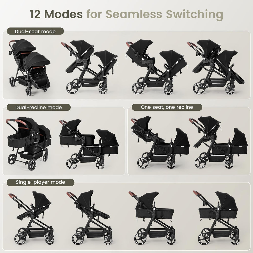 Foldable Tandem Double Stroller with Storage Basket J9398
