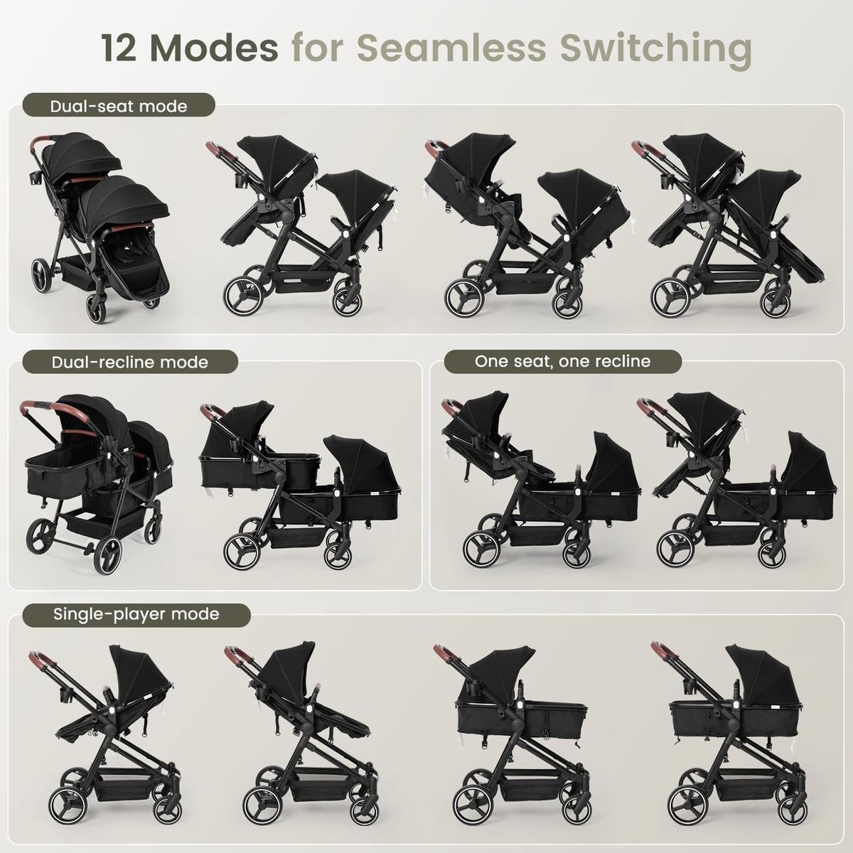 Foldable Tandem Double Stroller with Storage Basket J9398