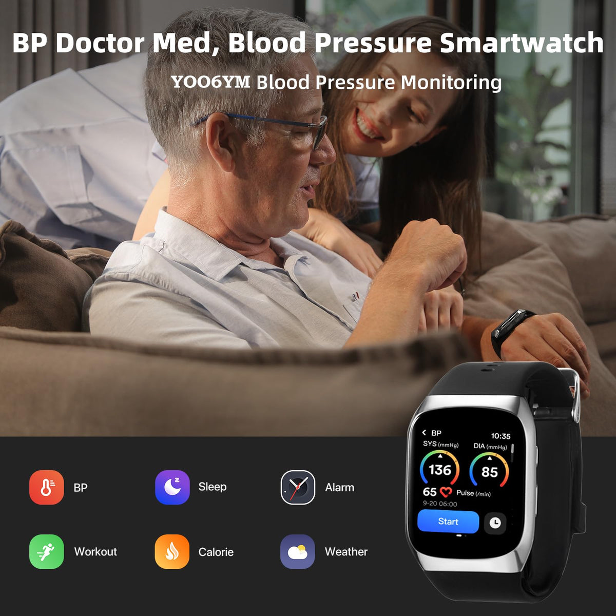 Blood Pressure Smartwatch with Cuff, Wrist BP Monitor Watch J116
