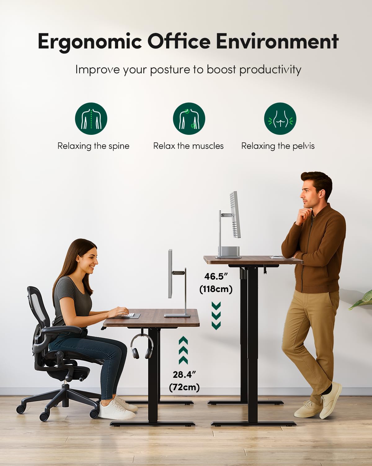 48 x 24 Black Walnut Adjustable Standing Desk N9089