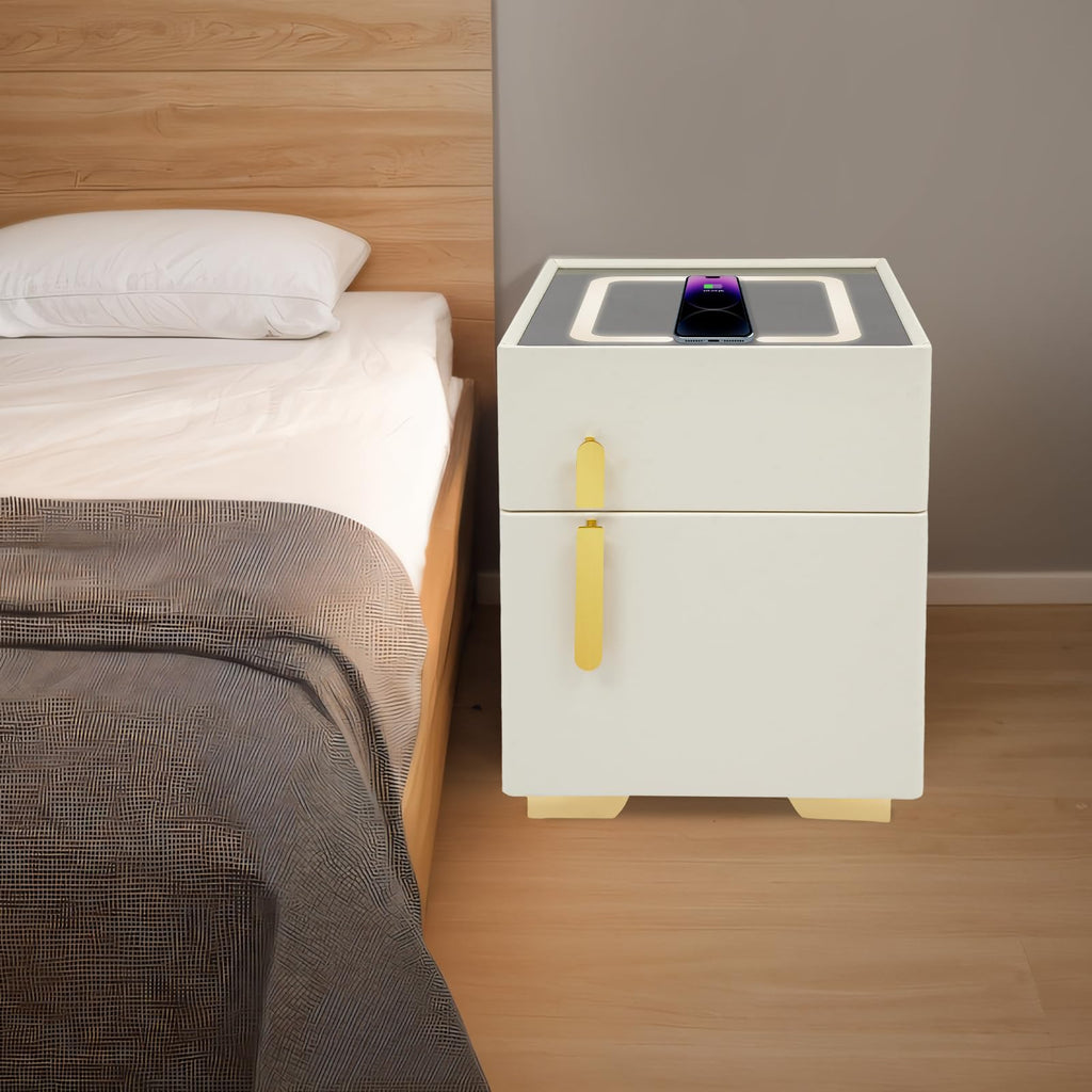 Smart Nightstand with Drawer and Safe, Wireless Charging, LED, USB R194