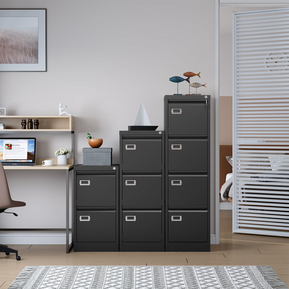 4 Drawer Black Metal File Cabinet with Lock O49986
