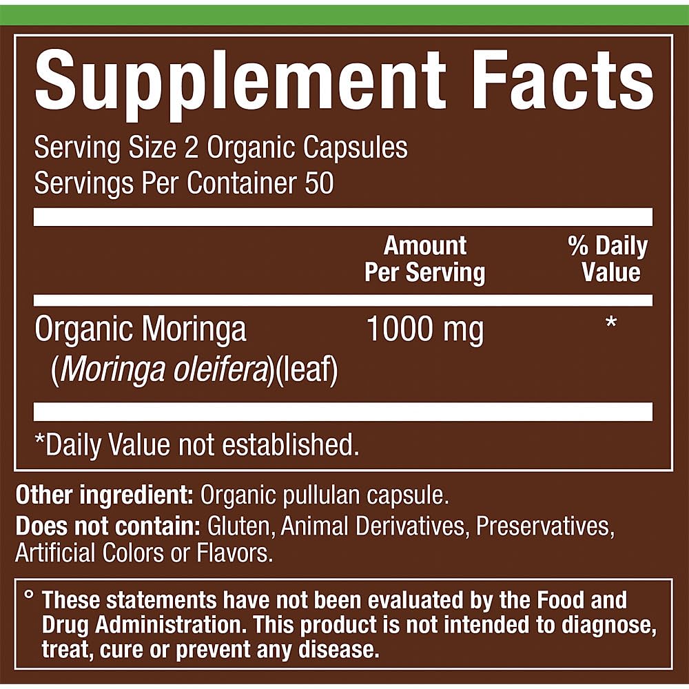 Organic Moringa 1,000 MG 100 Capsules O887