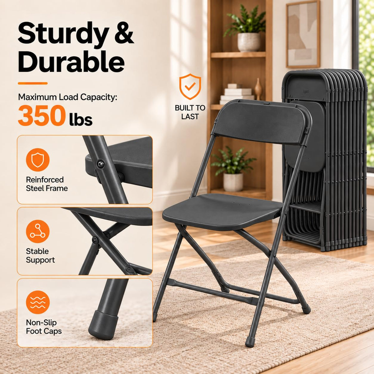 10 Pack Black Plastic Folding Chairs R22743