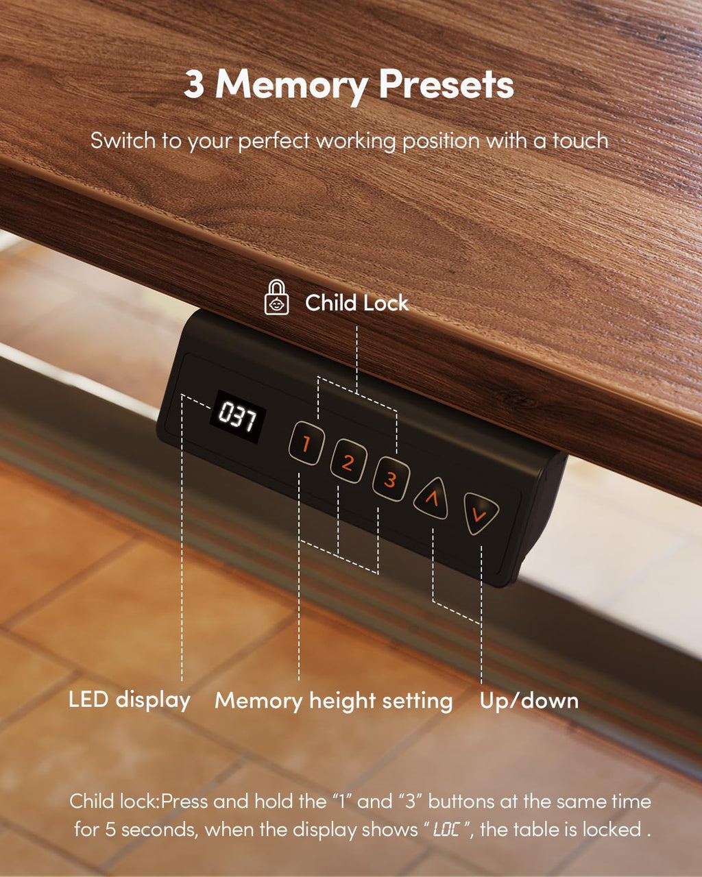 48 x 24 Black Walnut Adjustable Standing Desk N9089