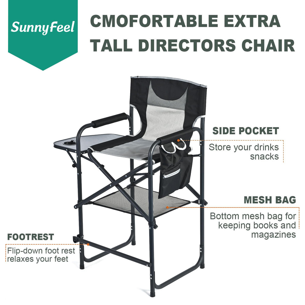 Tall Portable Folding Camping Chair with Side Table and Footrest F128509
