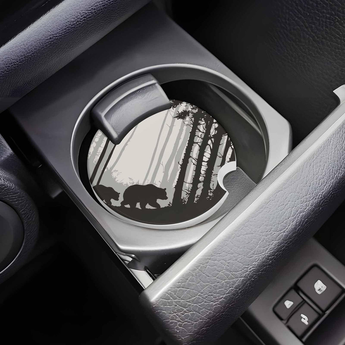 Black Gray Ceramic Car Cup Holder Coasters 2 Pack F385425
