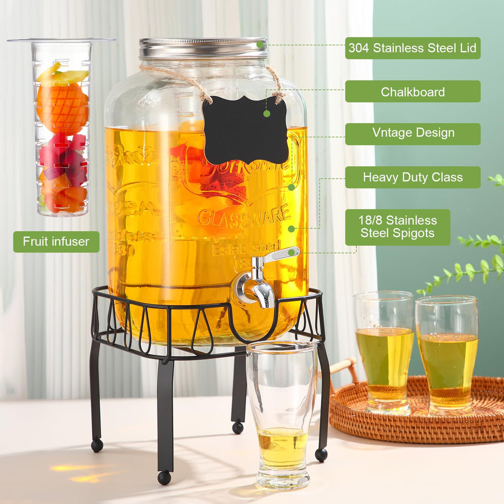 3 Gallon Glass Beverage Dispenser with Stand K6421