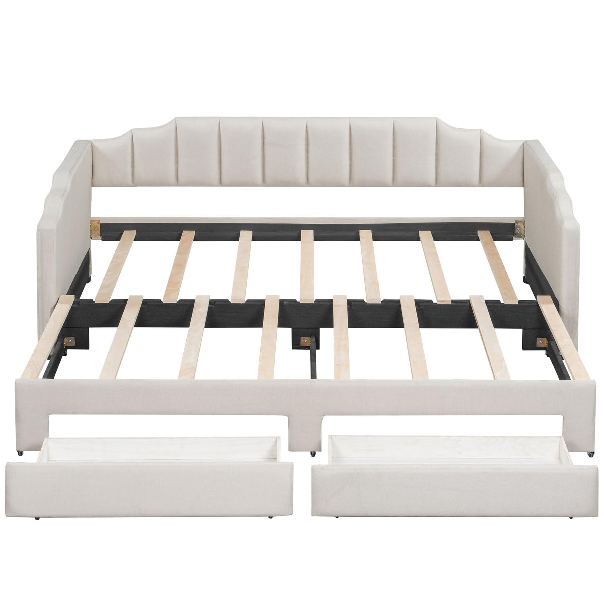 Twin XL to King Size Upholstered Daybed with Trundle and 2 Storage Drawers U59177