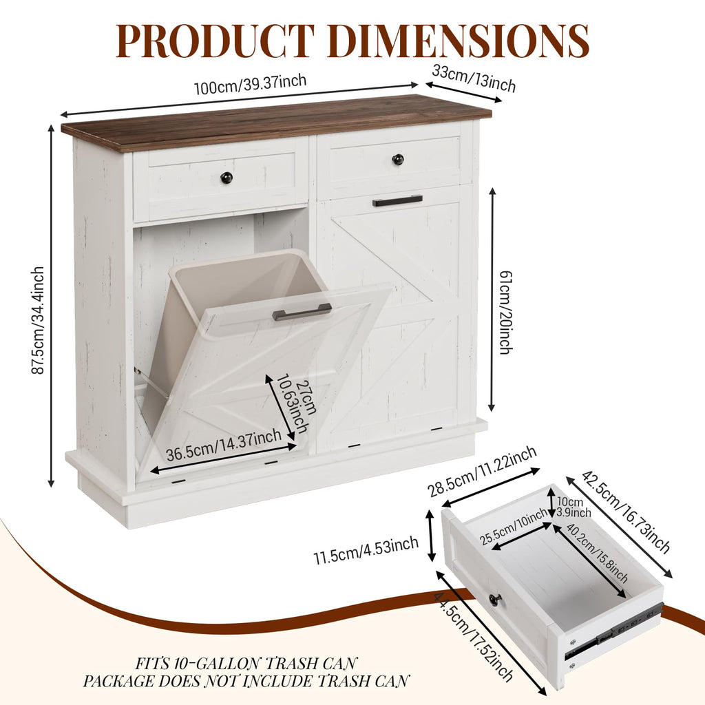 20 Gallon Wooden Tilt Out Trash Can Cabinet with 2 Drawers Y847