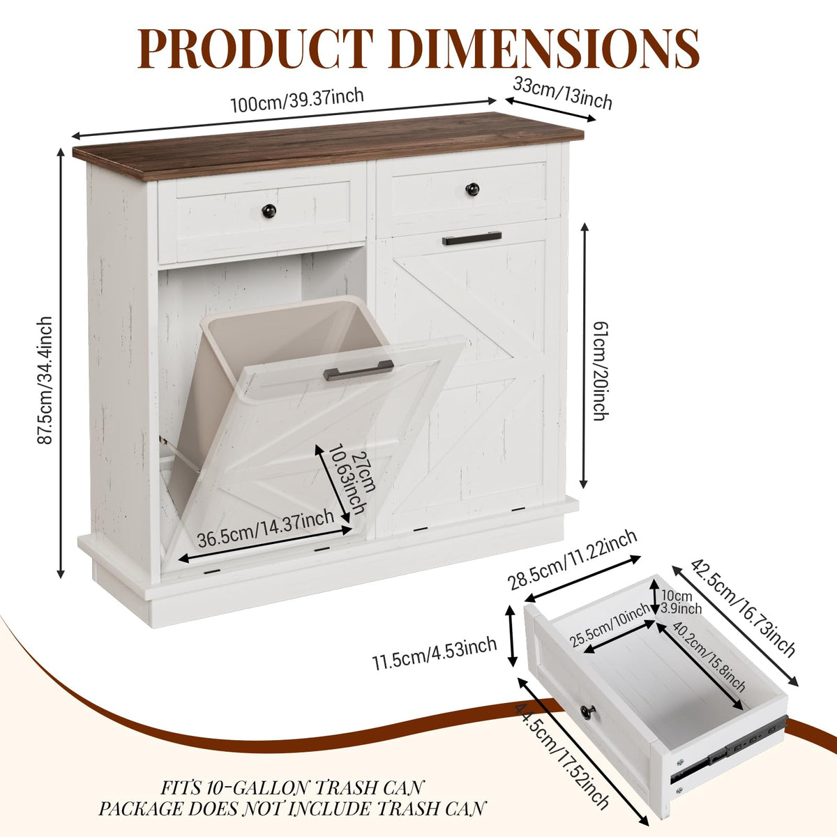 20 Gallon Wooden Tilt Out Trash Can Cabinet with 2 Drawers Y847