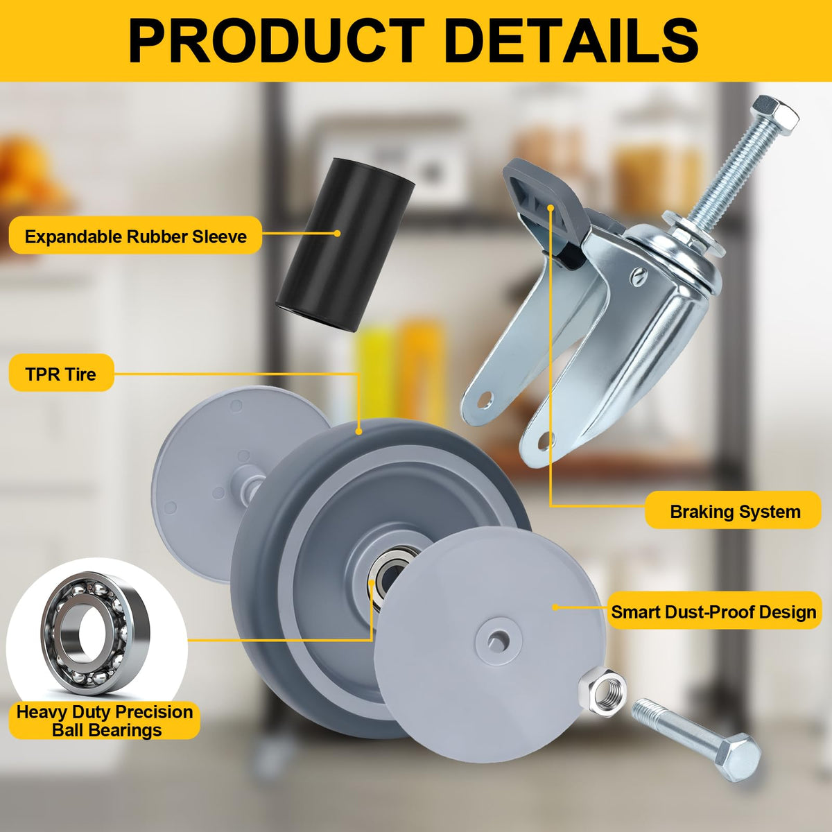 2 Inch Expanding Stem Caster Wheels with Locking Brake Set of 4 M374647