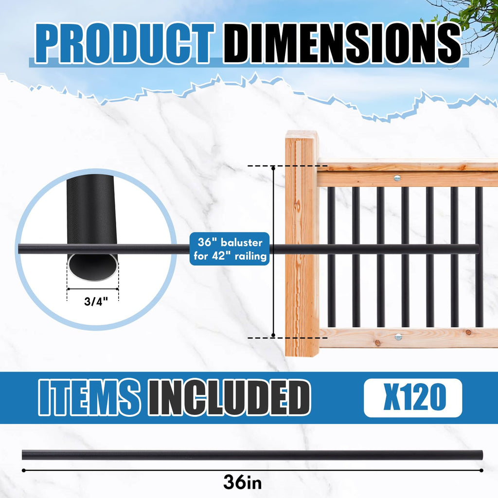 Aluminum Black Metal Deck Balusters 36"x 3/4" 120 Pcs X86690