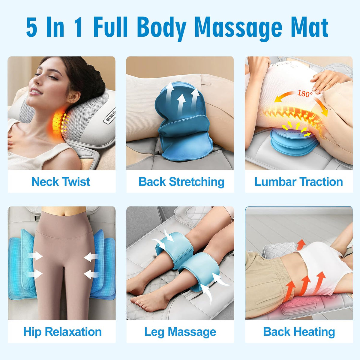 Full Body Massage Mat with Lumbar Pad & Headrest X230924