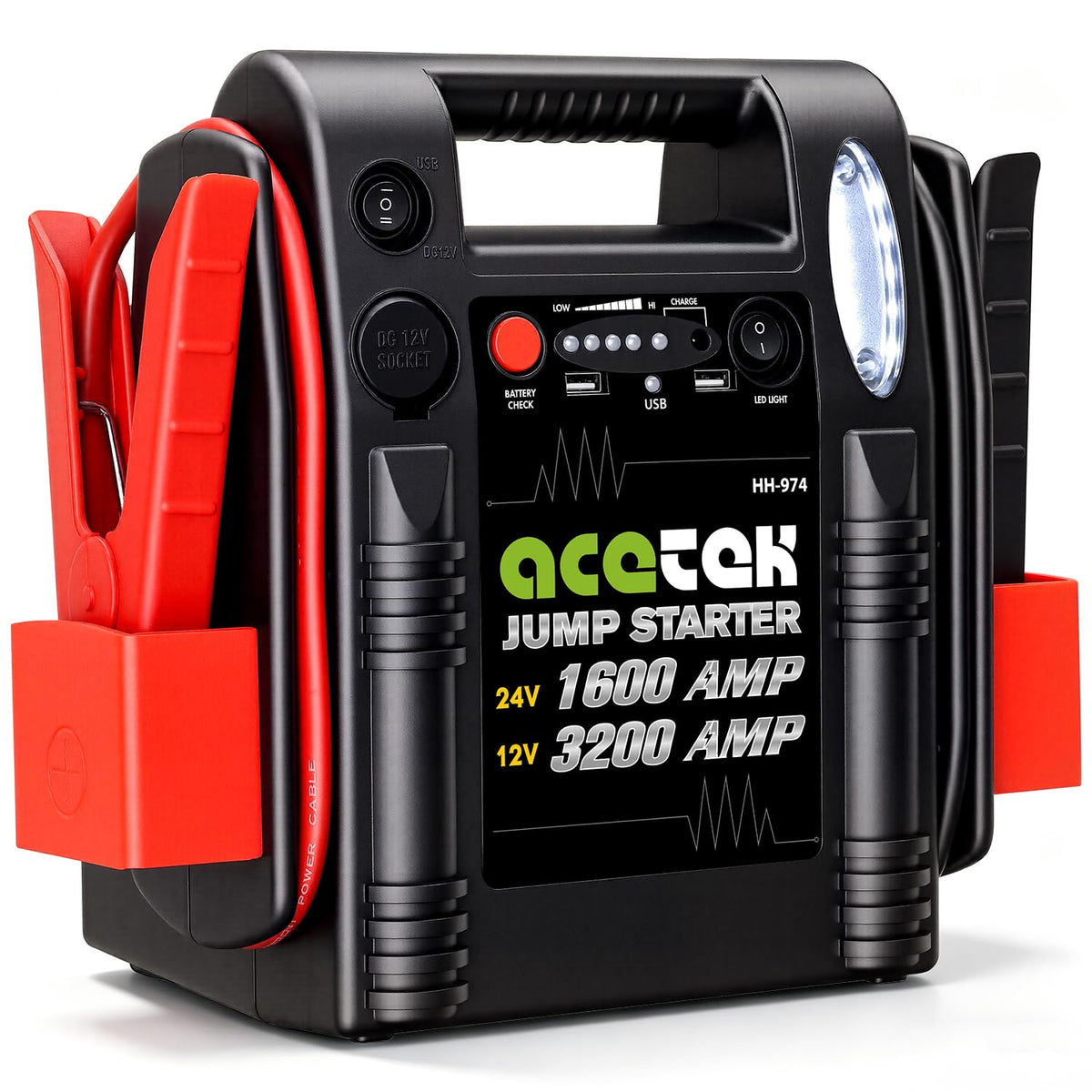 24V / 12V 1600/3200 Peak Amp Heavy Duty Jump Starter with USB and DC Output P907