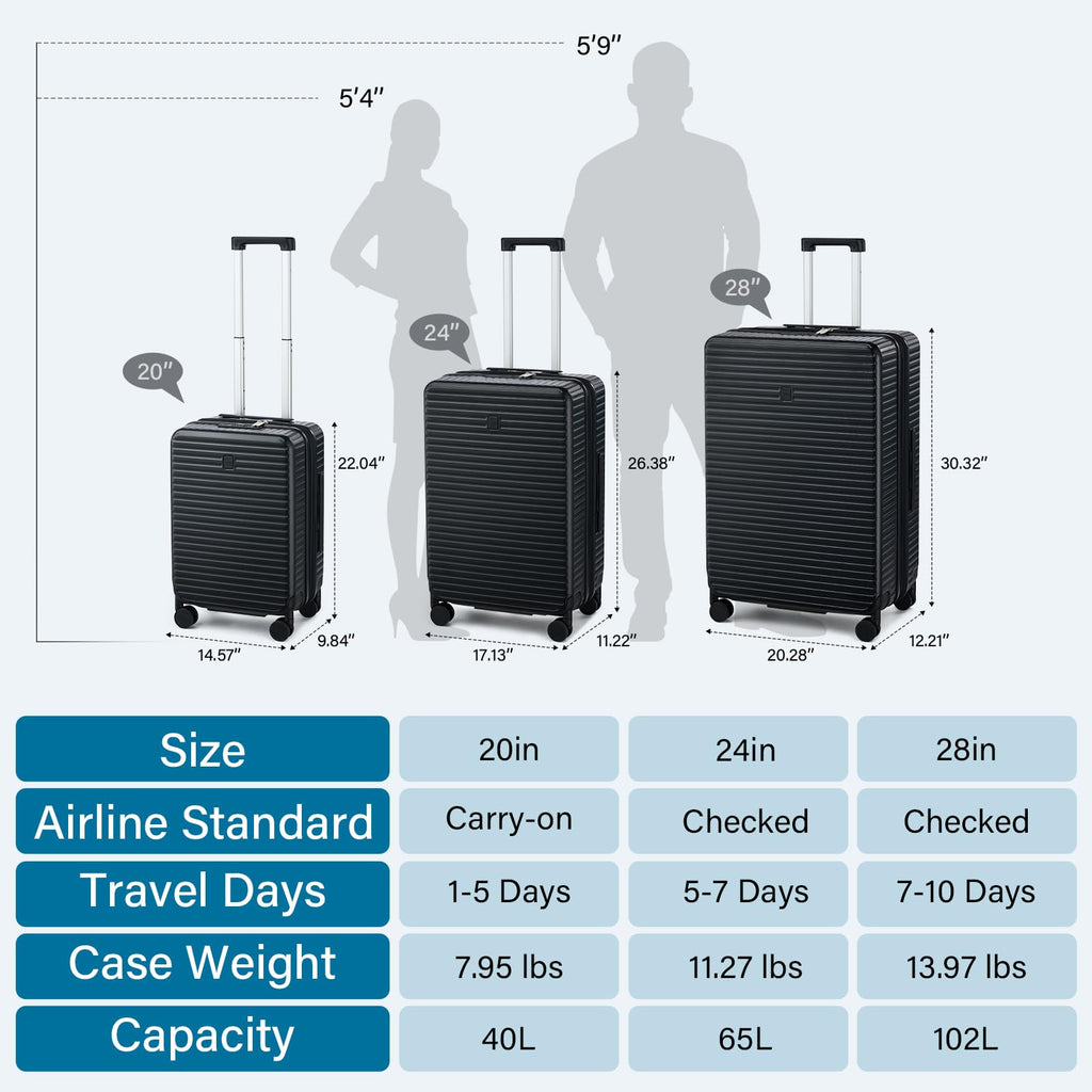 Hard Shell 20 Inch Carry on Luggage with Wheels, Black M324