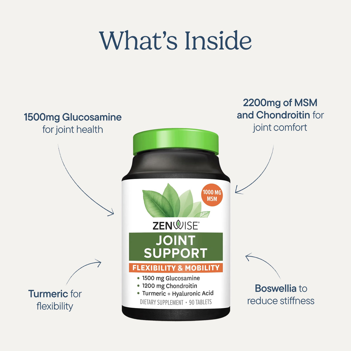 Joint Support Supplement with Glucosamine Chondroitin MSM Curcumin 180 Count W515437