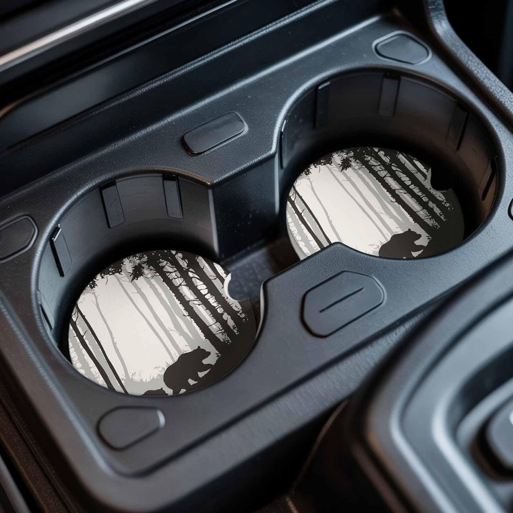 Black Gray Ceramic Car Cup Holder Coasters 2 Pack F385425