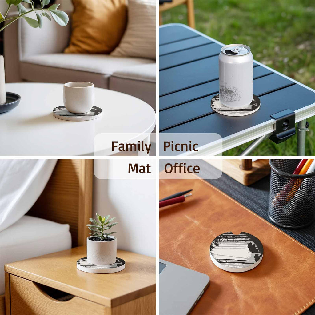 Black Gray Ceramic Car Cup Holder Coasters 2 Pack F385425