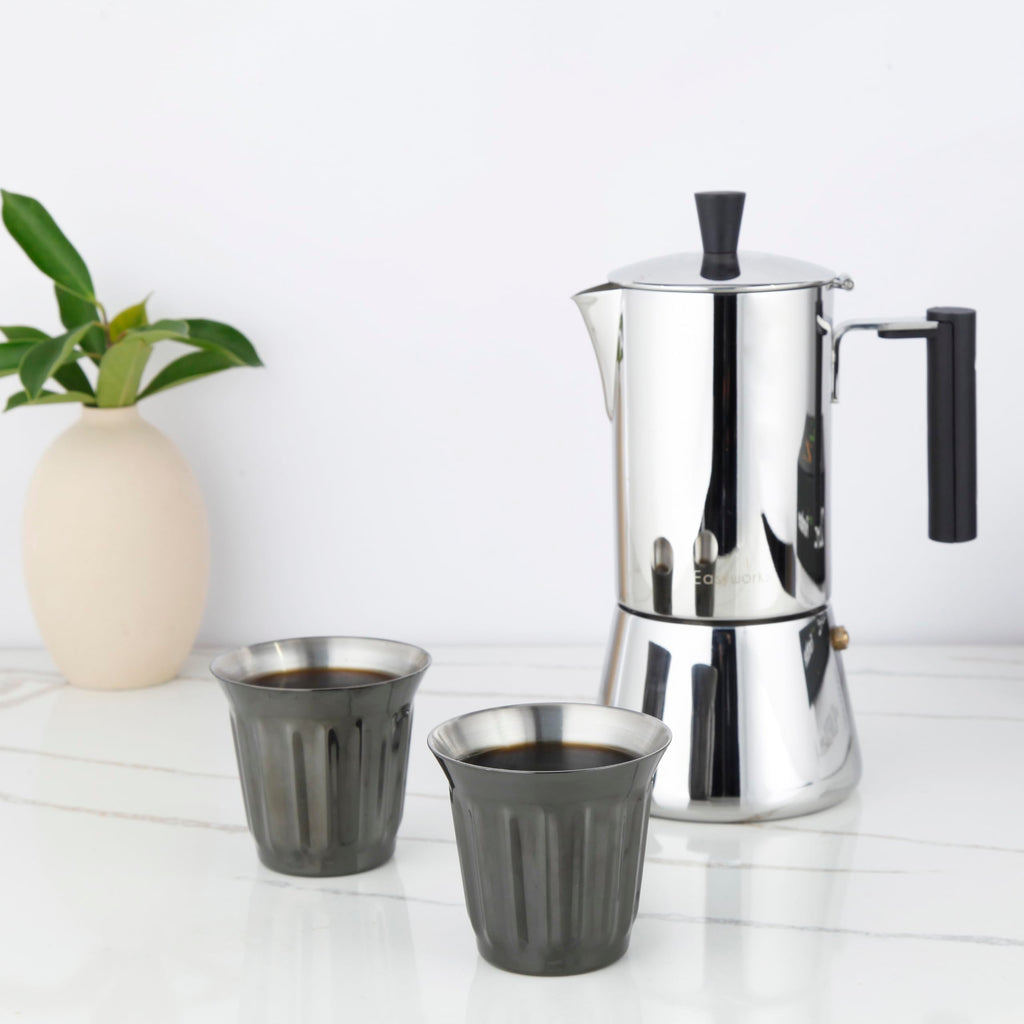 French Press 12 oz, Stainless Steel Double-Wall Espresso Cups 5 oz Set of 2 G21015