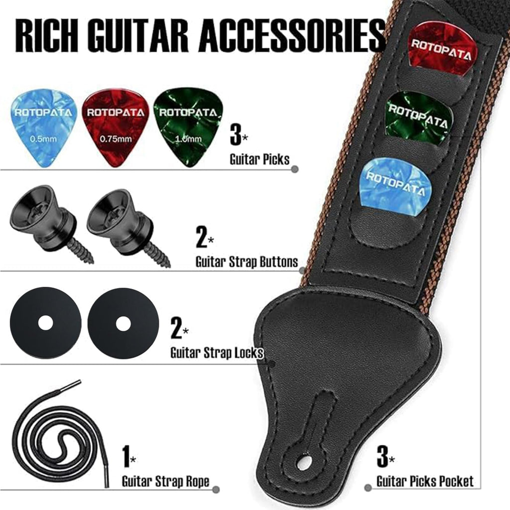 Black Adjustable Guitar Strap Kit with Locks and Picks I2805