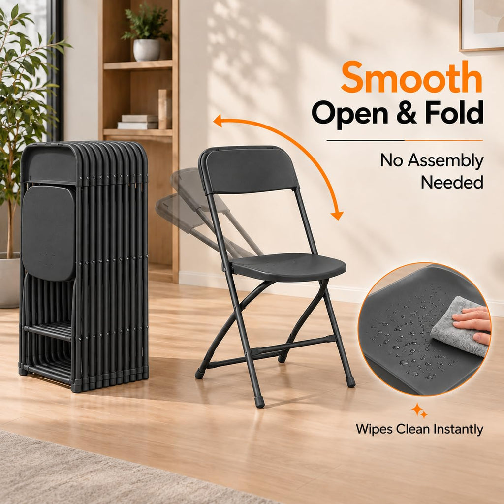 10 Pack Black Plastic Folding Chairs R22743