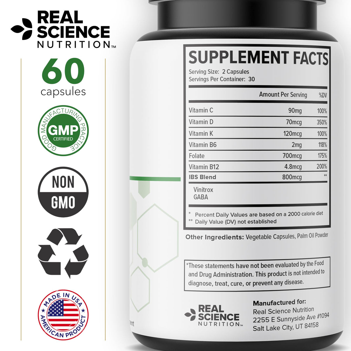 60 Caps Gut Support Supplement with Vinitrox GABA P161
