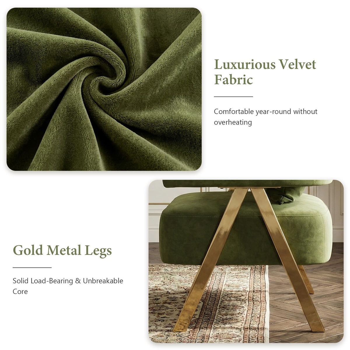 Green Velvet Dining Chairs Set of 2 with Arms U130726