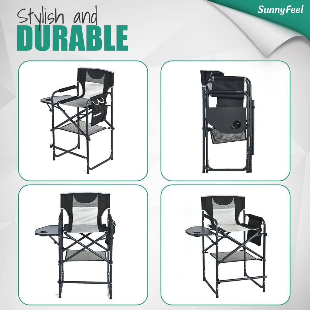 Tall Portable Folding Camping Chair with Side Table and Footrest F128509