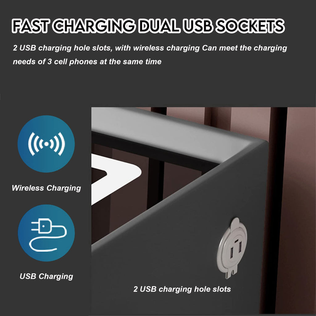 White 3 Drawer Bed End Table with Wireless Charging G1640