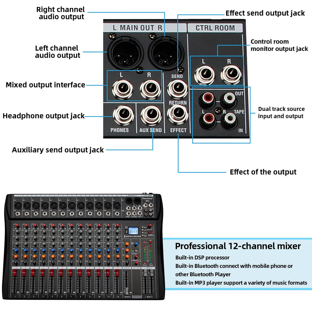 12 Channel Black USB Audio Mixer I777