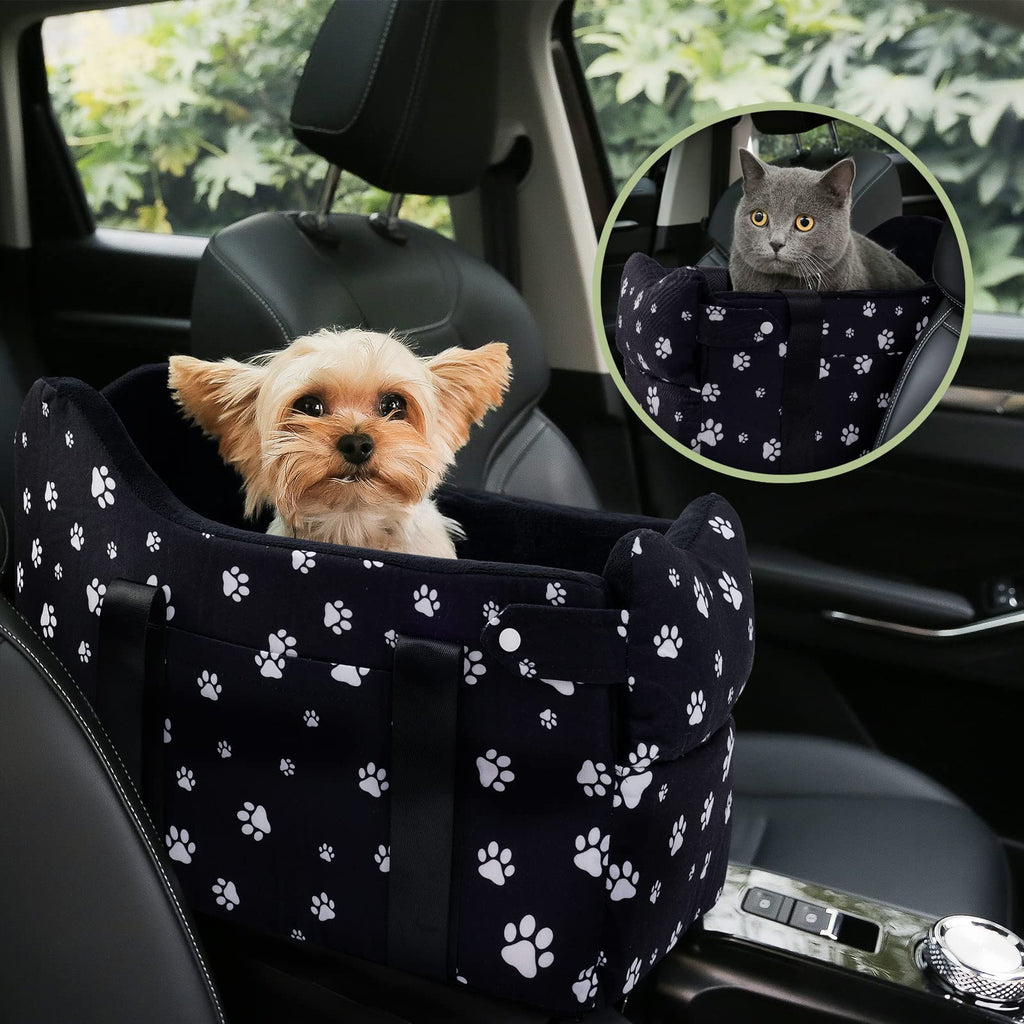 Center Console Dog Car Seat for Small Dogs Under 15 lbs Black Q259