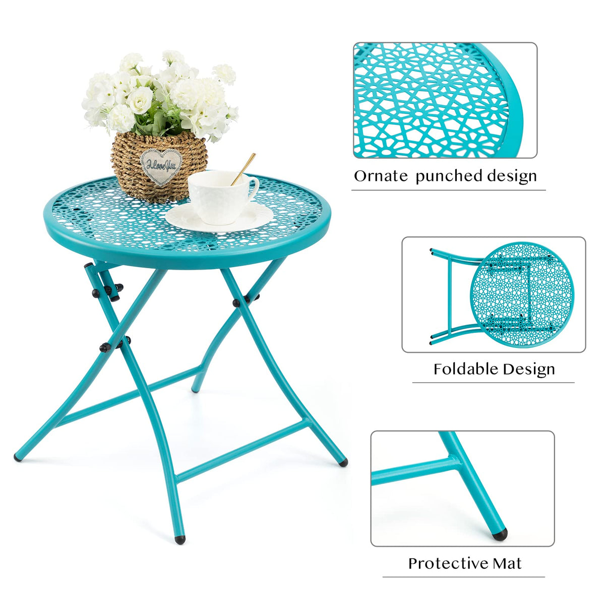 Folding Outdoor Side Table with Cutouts P8781