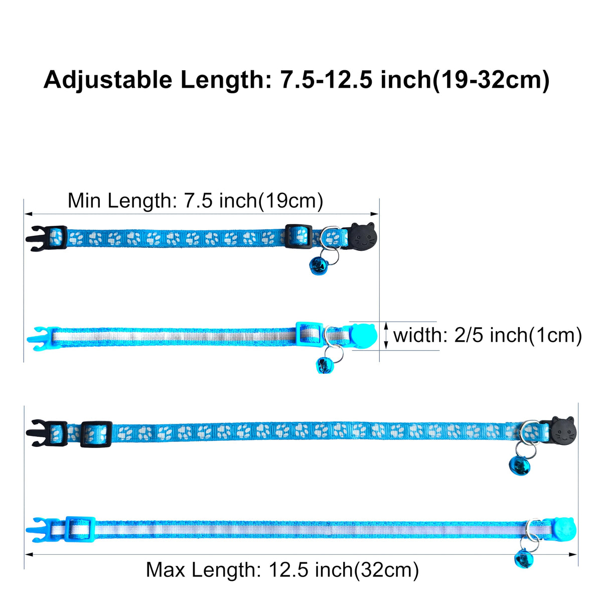 2 Pack Breakaway Cat Collars with Bells, Reflective, Claw Print, Sky Blue O148