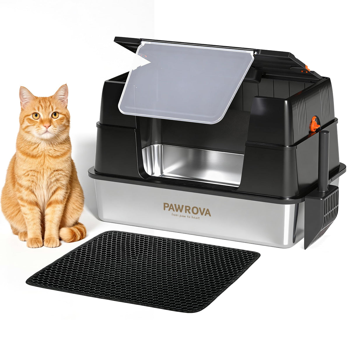 XL Stainless Steel Enclosed Cat Litter Box with Flip-Up Lid H36739