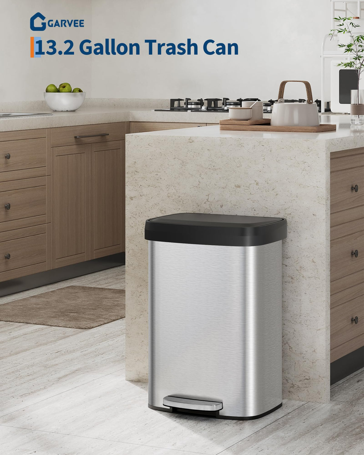 13 gal Stainless Steel Step-on Trash Can with Lid O4406