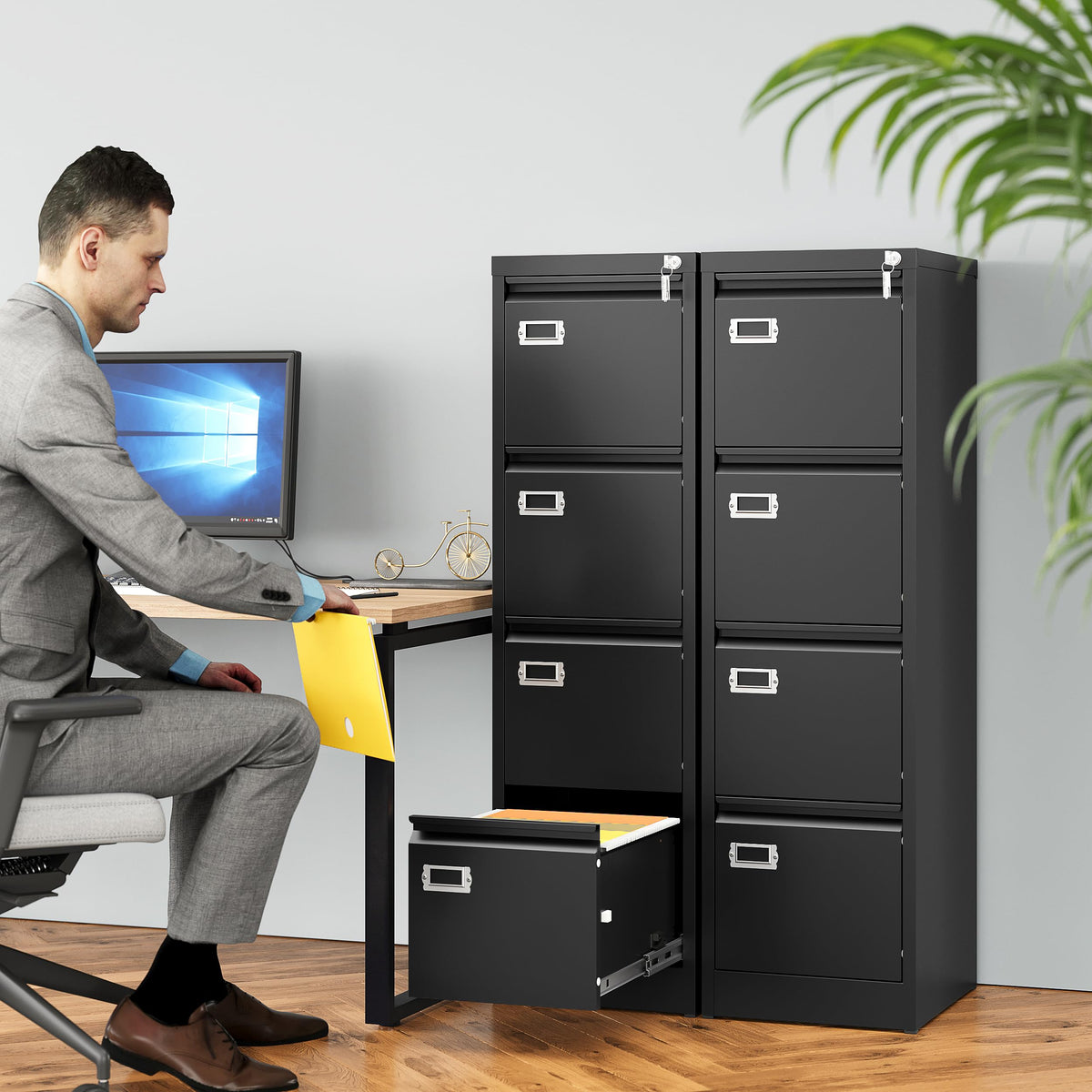 4 Drawer Black Metal File Cabinet with Lock O49986