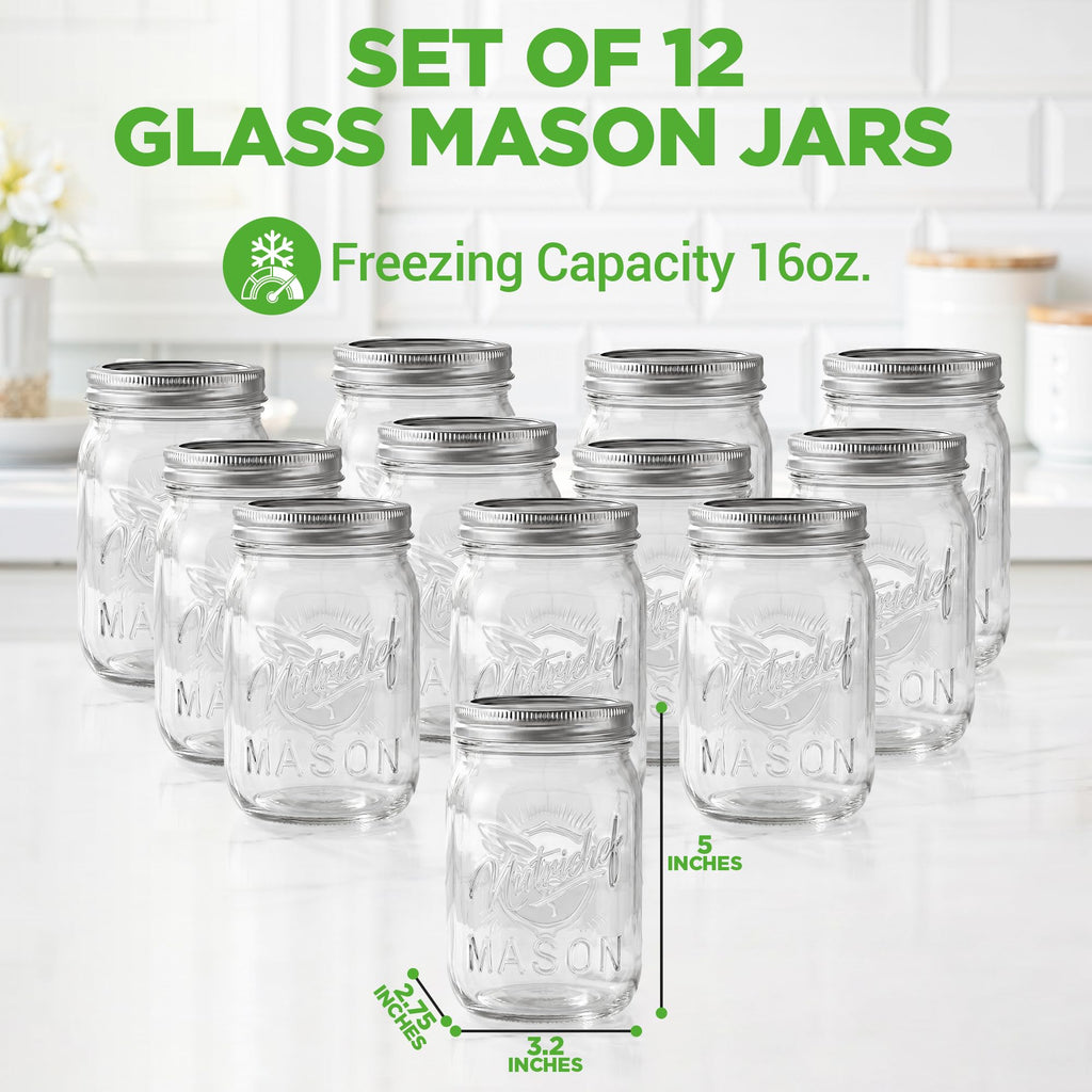 16 oz. Wide Mouth Glass Food Storage Containers with Lids, 12 Pcs L96726