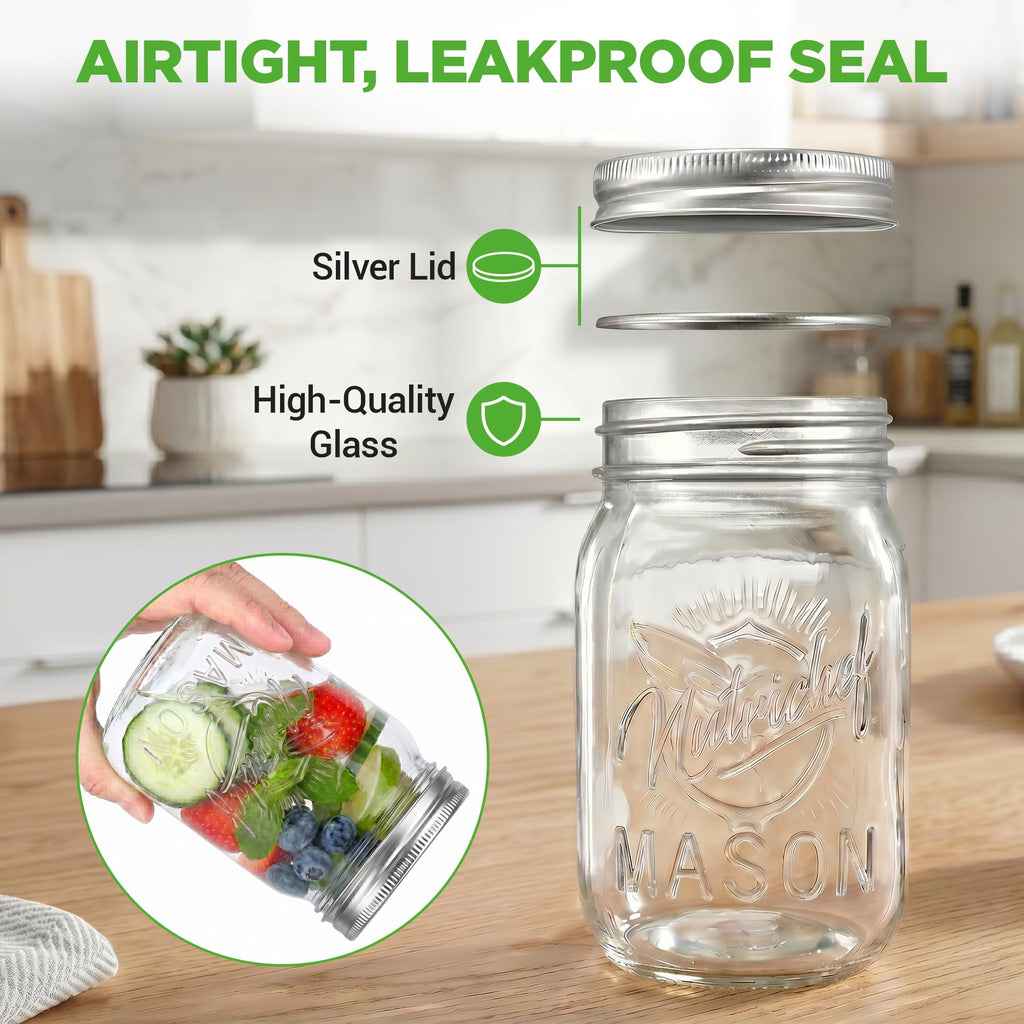 16 oz. Wide Mouth Glass Food Storage Containers with Lids, 12 Pcs L96726