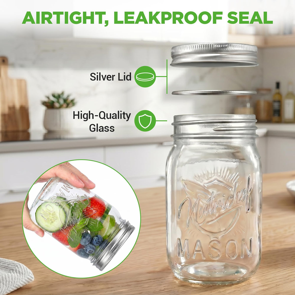 16 oz. Wide Mouth Glass Food Storage Containers with Lids, 12 Pcs L96726