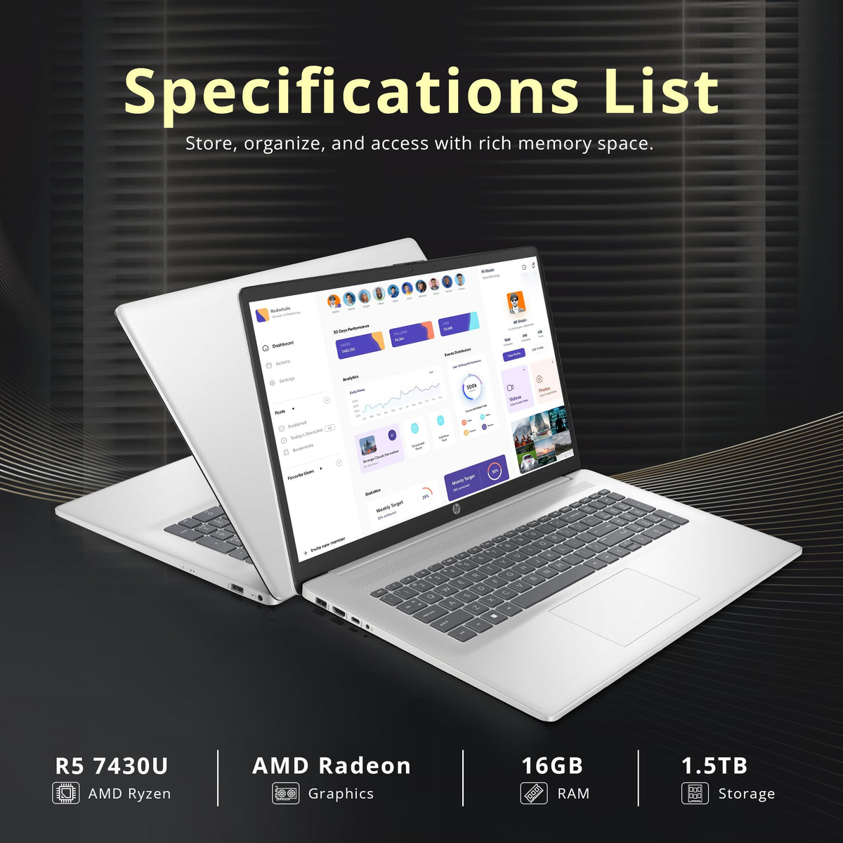 17.3" HD+ Touchscreen Laptop, AMD Ryzen 5, 16GB RAM, 1.5TB Storage, Silver X7285