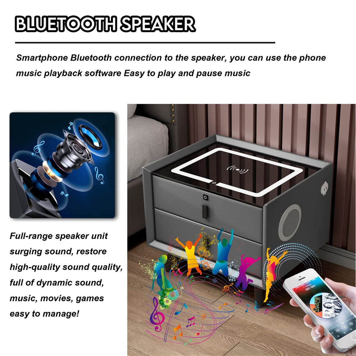 White 3 Drawer Bed End Table with Wireless Charging G1640