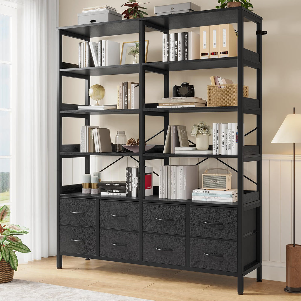 Black 8 Fabric Drawer 7-Tier Bookshelf E957024