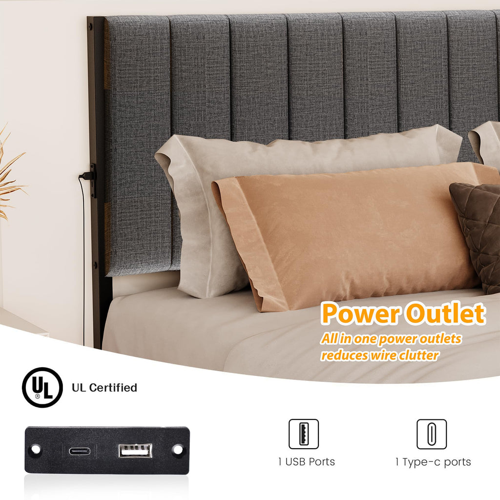 Full Size Metal Platform Bed Frame with LED Lights and Charging Port M62115