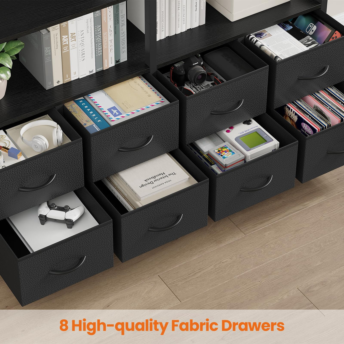 Black 8 Fabric Drawer 7-Tier Bookshelf E957024
