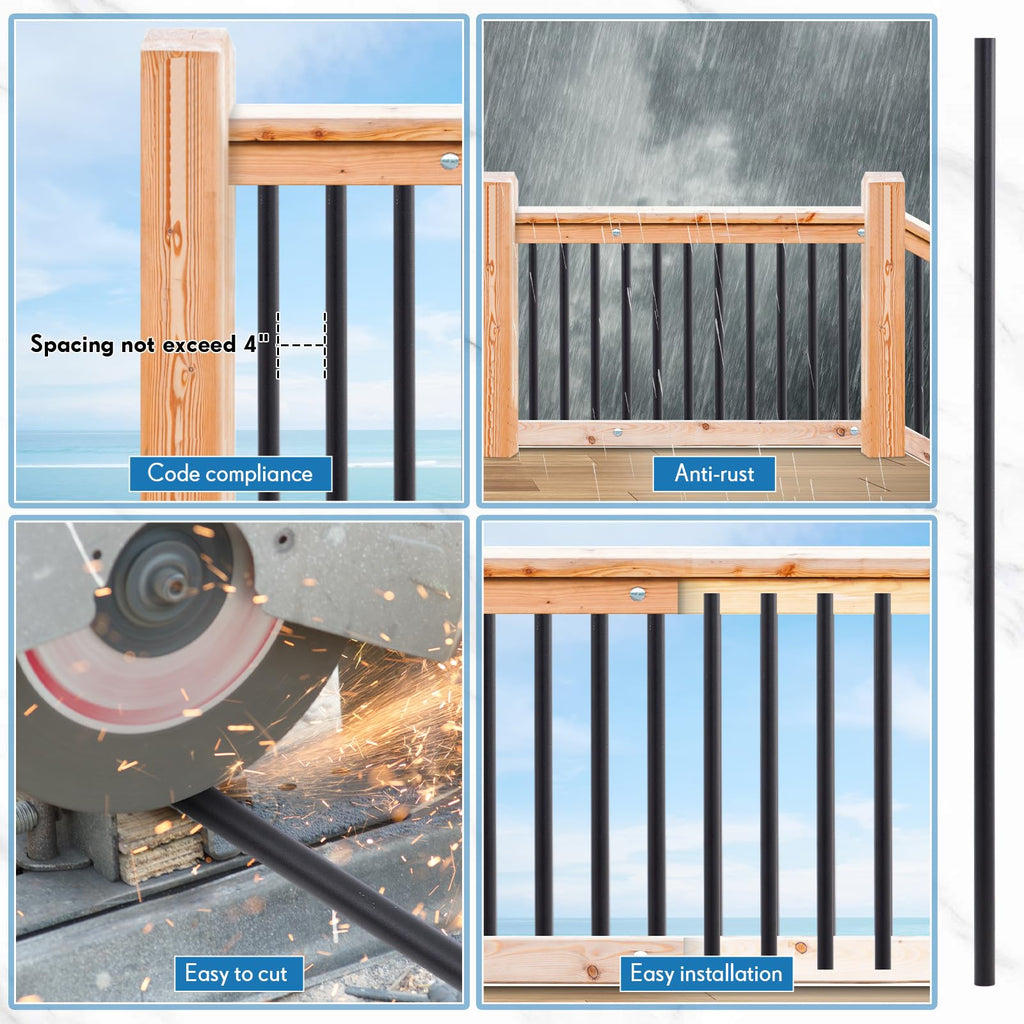 Aluminum Black Metal Deck Balusters 36"x 3/4" 120 Pcs X86690