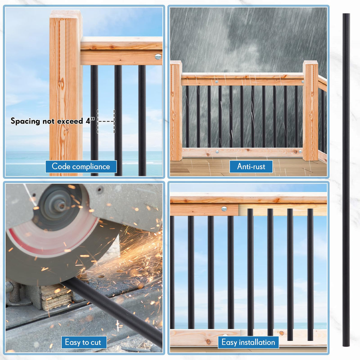 Aluminum Black Metal Deck Balusters 36"x 3/4" 120 Pcs X86690