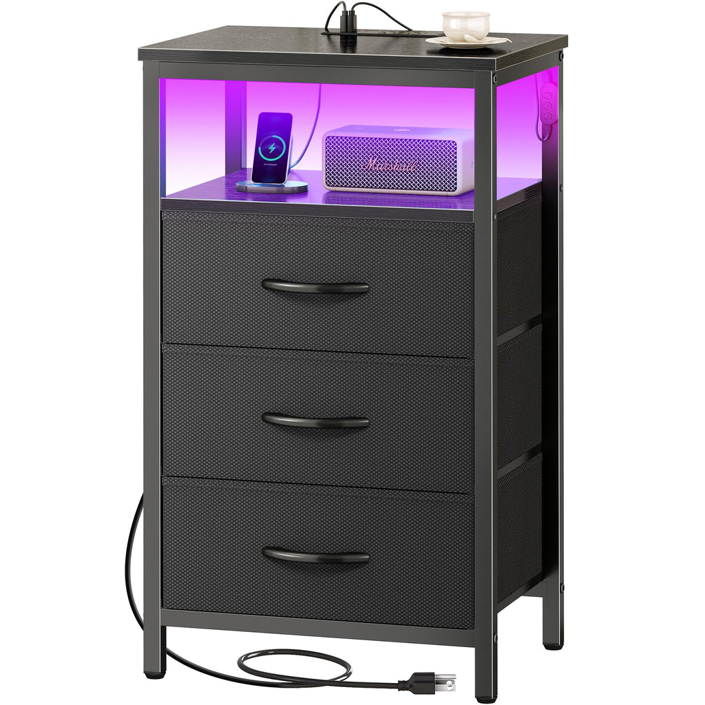 3 Drawer Nightstand with Charger Station and LED Lights S71986